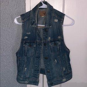 American Eagle denim distressed vest